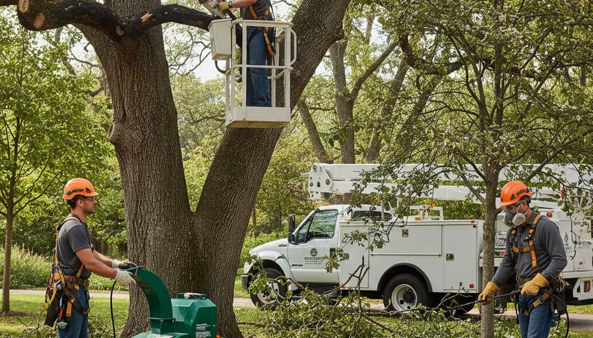 Tree disease treatment in Thornton, CO by Arbor Tree Care crew inspecting diseased trees
