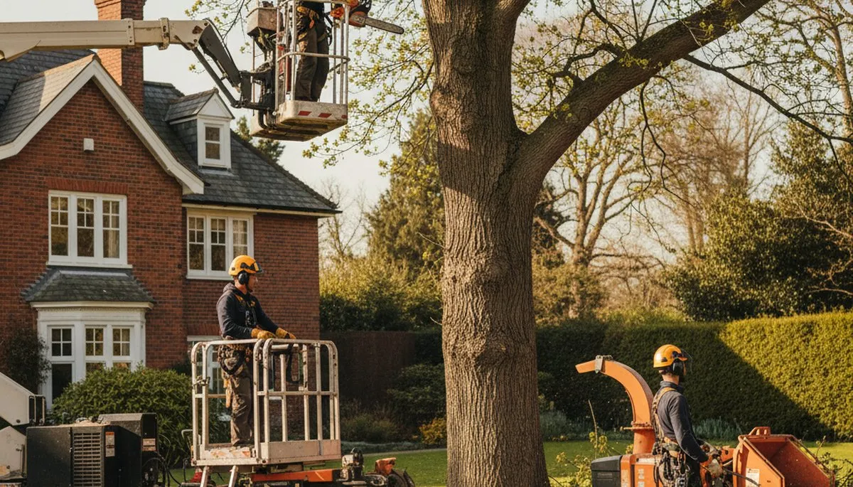 Tree service crew trimming trees in Thornton, CO for safe, professional property care