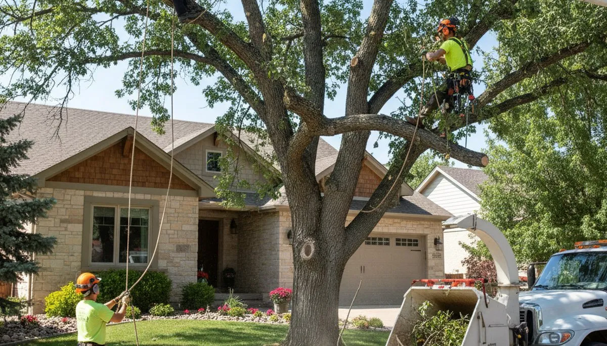 Tree service crew in Thornton, CO trimming trees for safe, professional property maintenance