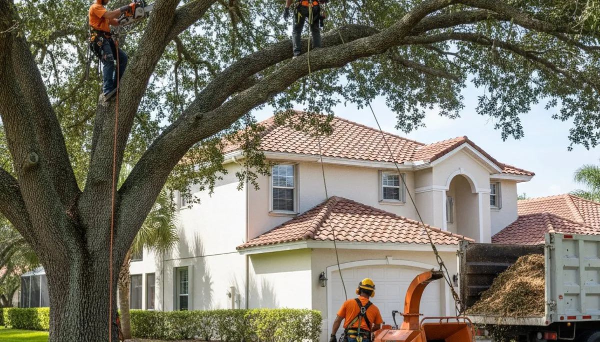 Tree service crew in Thornton, CO trimming trees for safe, professional property maintenance